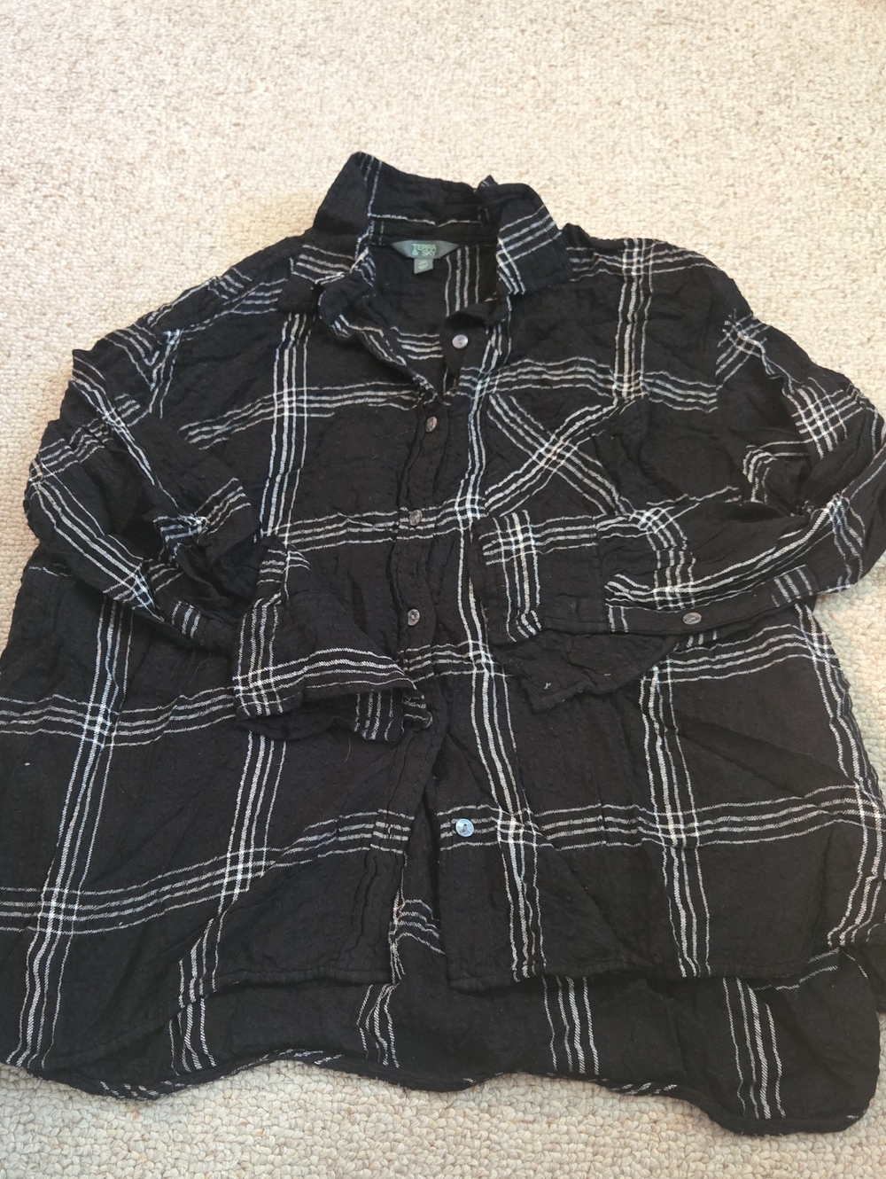Terra & Sky Plaid Button-Front Shirt Black & White
